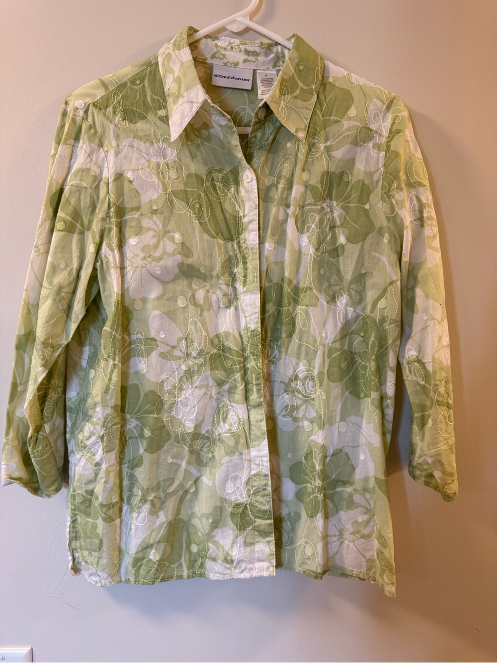 Alfred Dunner Light Green Floral Button-Front Shirt